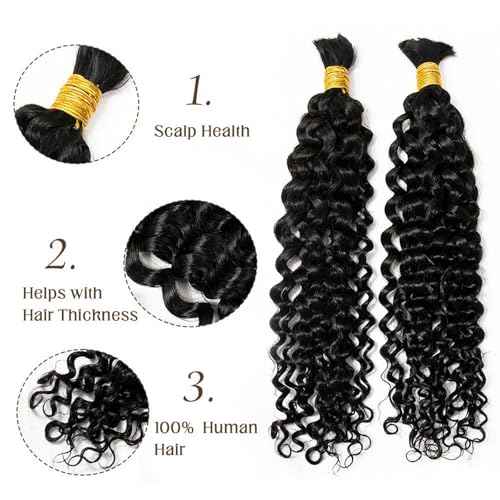 Bulk Hair Double Drawn Human Bundles Spanish Curly Extensions For Boho Knotless Braiding No Weft Water Wave Full End Burmese Bulk Hair Boho Braids for Women 22inch 1Bundle 100g