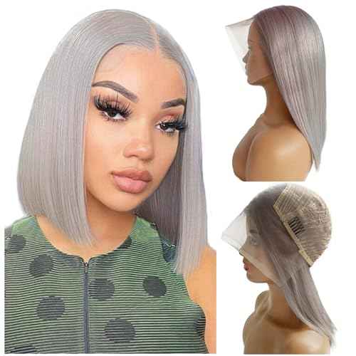 Grey Bob Human Hair Wigs 13x4 HD 180% Density Lace Front Wig Human Hair Silver Glueless Wigs Human Hair £¨16in£©