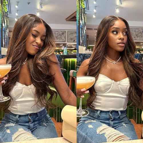 Lemoda Outlet Deal 24Inch Highlight Body Wave Human Hair Lace Front Wigs 13x4 Ombre 4/27 Lace Frontal Wig 12A 180 Density Virgin Human Hair Wigs Natural Hairline