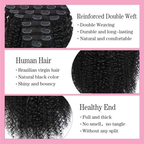 Kinky Curly Clip in Hair Extensions for Women 3C 4A Kinky Curly Clip ins 8pcs 120g/set 10A Brazilian Virgin Human Hair Curly Hair Extensions Natural Black 18 Inch