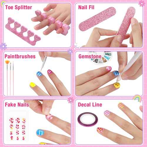 Kids Nail Polish Set for Girls, Nail Art Kit with Nail Dryer, Non-Toxic Nail Polish for Kids with Glitter and Fake Nails, Girl Toys Christmas Birthday Gifts for Girls 8-12
