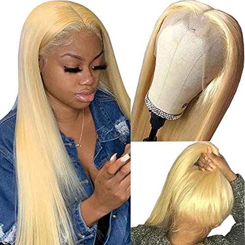 Lace Front Human Hair Wig Pro Deep Parting Blonde Lace Wigs with Pre Plucked Hairline and Baby hair Thick 150% Density Glueless 613 Frontal Wigs Bleached Knots Short 20 Inch