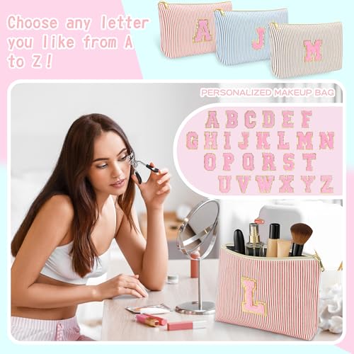 2 PCS Initial Makeup Bag, Personalized Travel Cosmetic Bag/11 12 13 14 15 16 Years Old Girl Gifts, Preppy Stuff Birthday Gifts for Women Friends, Skincare Bag, Teen Girl Gift Trendy Stuff, Red M