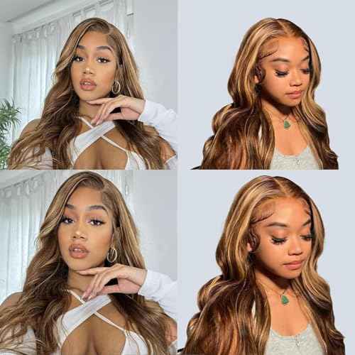 Human Hair Bundles P4/27# Color Body Wave Bundles Human Hair Unprocessed Brazilian Virgin 24 26 28 Inch 3 Bundles Quick Weave Human Hair Extensions (P4/27# Body Wave, 24 26 28)