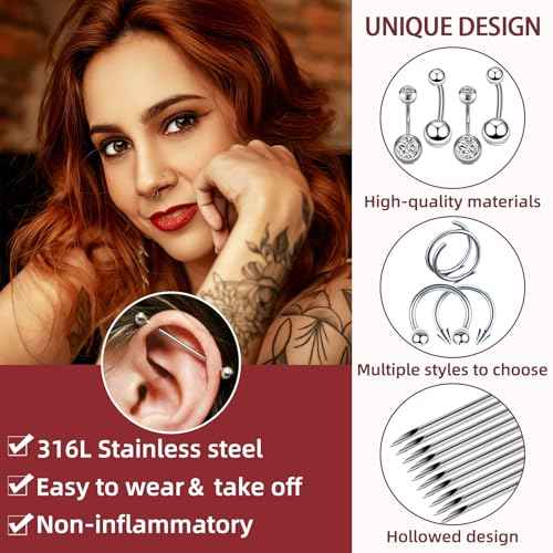 103PCS Piercing Kit for all Body Piercings Stainless Steel Piercing Jewelry with 12G 14G 16G 20G Piercing Needles and Tools for Nose Septum Belly Button Lip Ear Tongue Cartilage Eyebrow Tragus