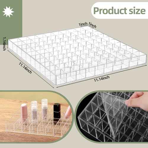 Mumufy Lipstick Holder Clear Acrylic Organizer Makeup Lip Gloss Organizer Plastic Cosmetic Display Case for Lipstick Brushes Bottles Perfume Essential Drawer Vanity Bathroom (100 Slot)
