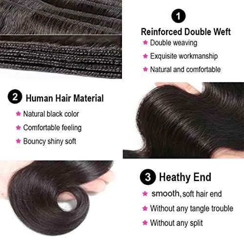 Raw Body Wave Bundles Human Hair(16 18 20 Inch)12A Grade Salon Quality Unprocessed Brazilian Body Wave Human Hair Bundles Quick Weave for Black Women Natural Color
