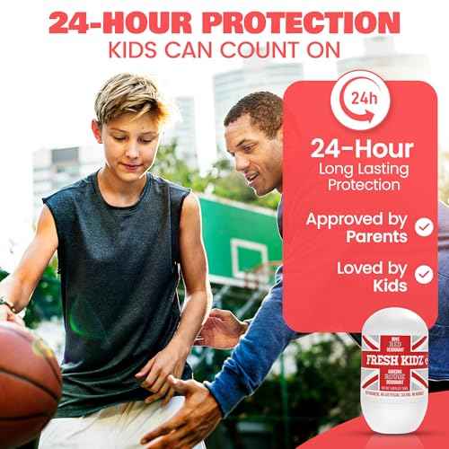 Fresh Kidz Roll On Deodorant for Kids and Teens - Baking Soda and Aluminum-free 24 Hour Protection for Sensitive Skin - Boys "Red" 1.86 fl.oz. (3 Pack)
