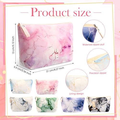 Boao 6 Pieces Canvas Cosmetic Bags Pouches for Purse with Zipper Printed Makeup Bag Multi Function Canvas Travel Pouch Organizer Pouch for Women Vacation Travel, 6 Styles(Marbling Style)