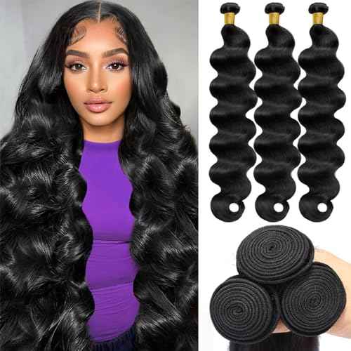 12A Human Hair Bundles 24 26 28 Inch Body Wave Bundles Human Hair 100% Unprocessed Brazilian Virgin Weave 3 Bundle for Women Natural Black Real Body Wavy Human Hair Extensions