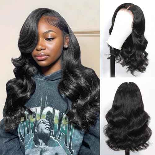ShowJarlly Small Cap 9x6 Body Wave Lace Front Wigs Human Hair 200% Density Wear and Go Glueless Wigs Human Hair Pre Cut Closure Wig Human Hair for Black Women Natural Black 20 Inch (21.5" - 22.5")