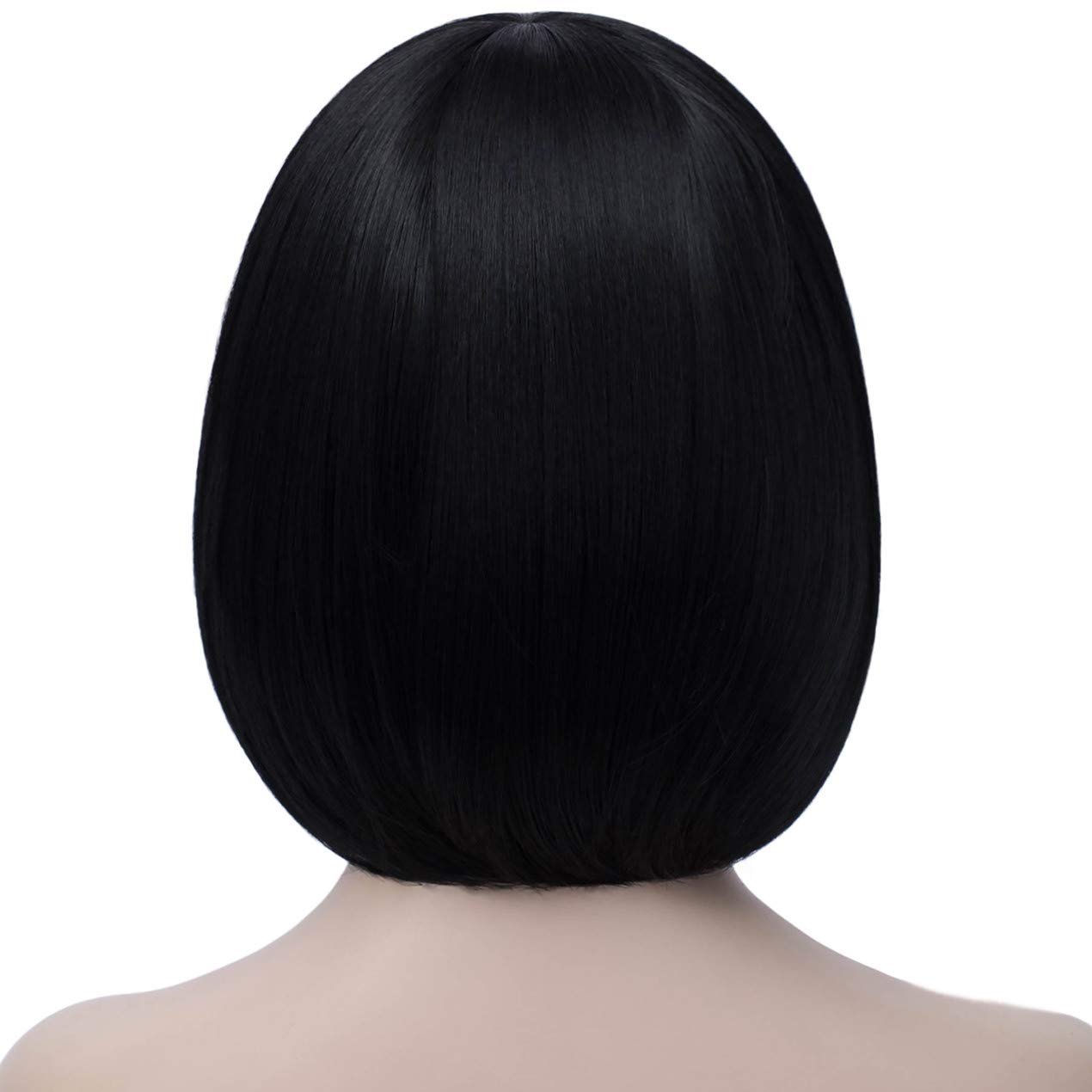 Bopocoko Black Bob Wigs for Women, 12'' Short Black Hair Wig with Bangs, Natural Fashion Synthetic Wig, Cute Colored Wigs for Daily Party Halloween BU027BK