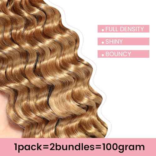 Urbeauty Human Braiding Hair #27 Color, Deep Wave Bulk Human Hair for Micro Braiding No Weft, Curly Human Hair for Boho Braids, Knotless/Goddess/Bohemian/Gypsy/18/20 Inch 100gram