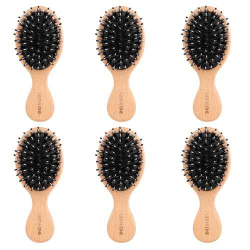 URTHEONE 6 Pcs Hair Brush Mini Boar Bristle Hairbrush, Pocket Travel Small Paddle Hair Brush for Men Women Kids Thick Curly Thin Long Short Wet or Dry Hair Detangle Massage Add Shine