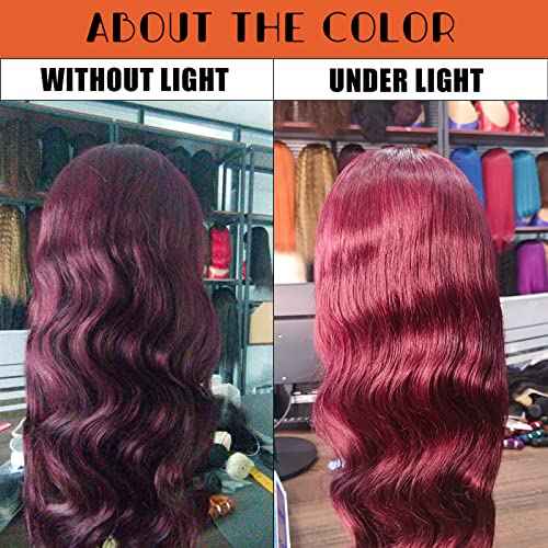 99j Burgundy Lace Front Wigs Human Hair Pre Plucked 13x6 Lace Frontal Human Hair Wigs for Black Women Body Wave Glueless Human Hair Wig 180% Density Pre Plucked Bleached Knots with Baby Hair £¨26 Inch£©