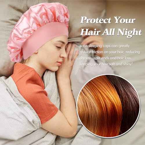 Lawie 8 Pack Colors Satin Lined Silky Sleeping Bonnets Shower Caps Curly Long Hair Protector Night Large Adjustable Wide Brim Band Sleep Hats Hair Wraps for Women Girls (Feminine Colors)