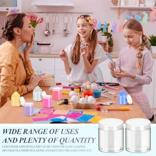 Patelai 16 Pack 10 oz Empty Slime Container Jars with Lids Round Clear Plastic Jars Wide Mouth Refillable Storage Organizer for Slime Making, DIY Crafts, Cosmetic, Home and Kitchen Organizing (Clear)