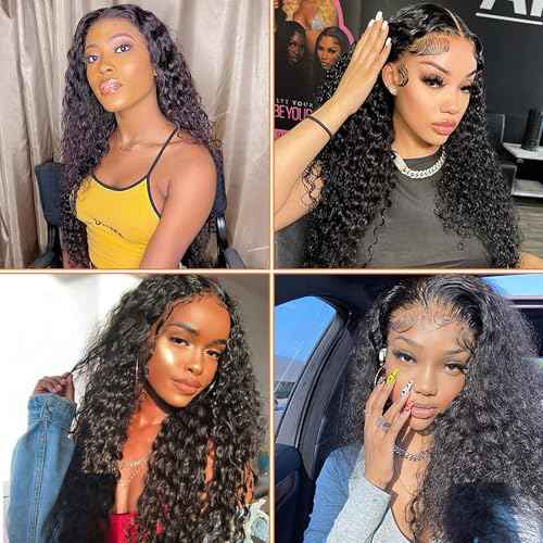 Edwad Deep Wave Lace Front Wigs Human Hair 28 inch 180 Density 13X4 HD Deep Curly Lace Front Human Hair Wig Lace Frontal Wigs for Women