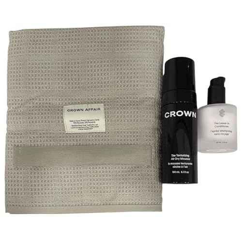 Crown Affair The Air Dry Ritual ? 3-Piece Hair Care Set with Leave-In Conditioner (1.7 fl. oz), Texturizing Air Dry Mousse (5.1 fl. oz), and Microfiber Hair Towel