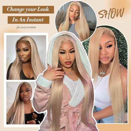 613 Straight Ash Blonde Wig Human Hair, 13x6 HD Lace Front Wigs Human Hair, Glueless & Pre Plucked Human Hair Wig with Baby Hair, 180% Density Ash Blonde Wig (26 inch)