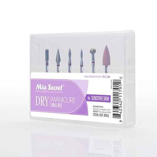 6 pcs Dry Manicure Drill Bits Set, Mia Secret DIY home and Salon nail bits for Sensitive Skin MADE IN USA