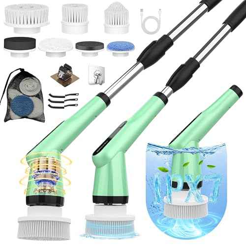 G2-Electric Spin Scrubber - IPX7 Waterproof 10-in-1 Shower Cleaner Brush, Retractable Handle & 2-Speed for Bathroom, Bathtub, Kitchen, Tile Floors