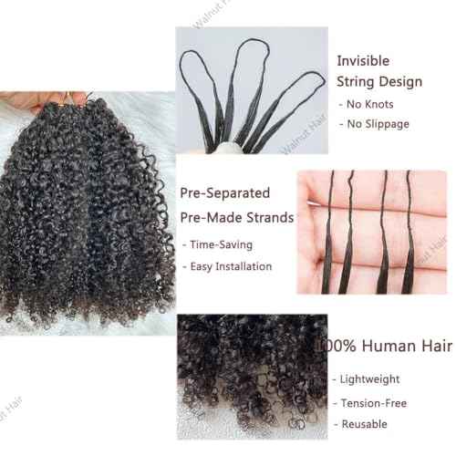 Knotless Pre Separated Crochet Human Hair Extensions Afro Kinky Curly Mongolian Virgin Braiding Hair Invisible Pre Looped Feather Braids Bundles For Black Women Walnut Hair 16inch 120g