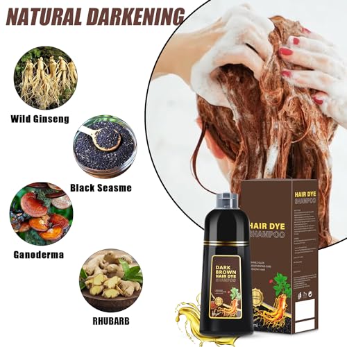 Hair Dye Shampoo 3 in 1, Herbal Shampoo Hair Dye for Women Men, Grey Coverage Shampoo 16.9fl oz Dark Brown