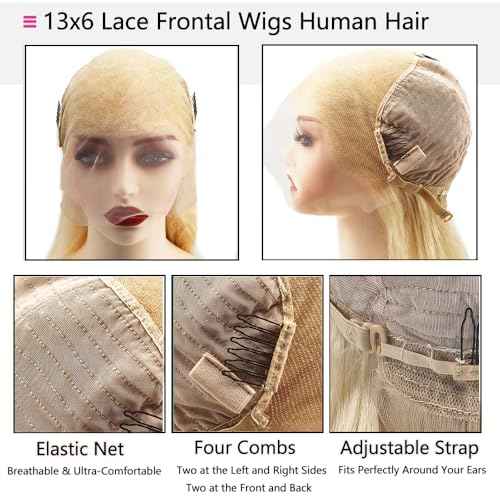613 13x6 Lace Front Wig Human Hair Blonde Body Wave Glueless HD Lace Frontal Wigs Pre Plucked with Baby Hair for Black Women 180% Density 26 Inch