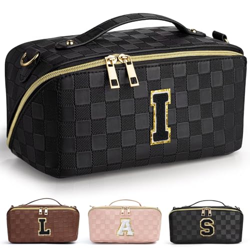 TOPEAST Personalized Gift for Women, Initial Makeup Bag Cosmetic Bag Large Make Up Bags Waterproof Monogram Toiletry Bag for Mom Friends Teacher, I