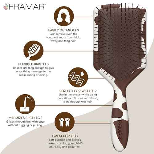 FRAMAR Paddle Hair Brush Detangler, Detangling Hairbrush For Women, Wet Hair Brush For Girls, Hair Detangler Brush, Wet Hairbrush, Hairbrushes, Girls Hairbrush Detangler, Reduces Frizz ? Cow Print