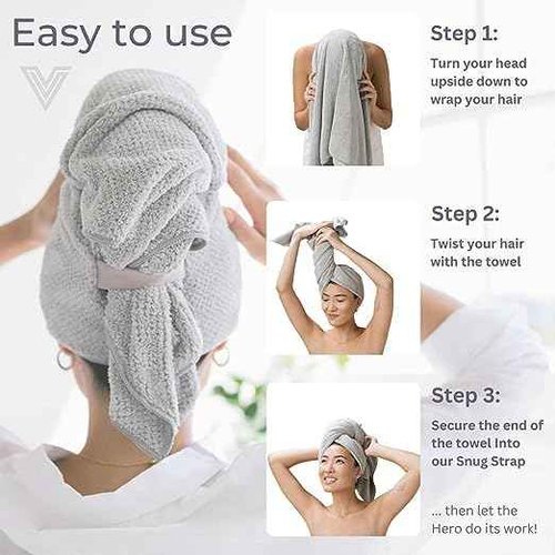 VOLO Hero Hair Towel | Ultra Soft, Super Absorbent, Quick Drying Nanoweave Fabric | Reduce Dry Time by 50% | Towel Wrap for All Hair Types | Reusable Packaging (Salt White - Reusable Tote)