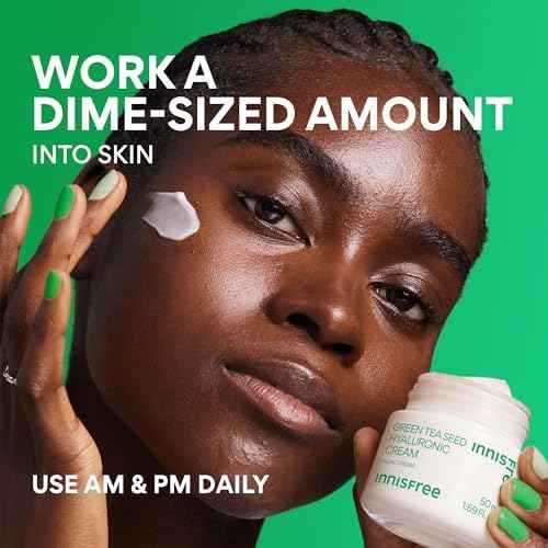 innisfree Green Tea Seed Hyaluronic Acid Cream With Barrier Boosting Complex and Ceramide, Korean Hydrating Face Moisturizer and Balancing Cream