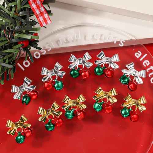 40Pcs Christmas Bell Nail Charms Gold Silver Bell Xmas Nail Charms for Acrylic Nails Red Green Alloy Bell Nail Gems and Charms Nail Jewelry for Women DIY Manicure Accessories