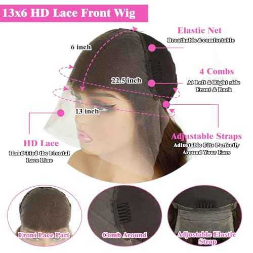 Chocolate Brown Lace Front Wig Human Hair 28 Inch Body Wave 13x6 HD Lace Frontal Wigs Human Hair Pre Plucked for Women