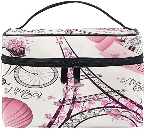 HAUYE Travel Cosmetic Bag Paris Eiffel Tower Flower Toiletry Makeup Bag Pouch Tote Case Organizer Storage For Women Girls