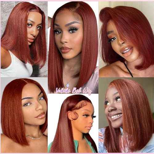 Reddish Brown Bob Wig Human Hair 13x6 HD Lace Front Wigs Human Hair Glueless Bob Wig Human Hair Pre Plucked with Baby Hair 180% Density 16 Inch