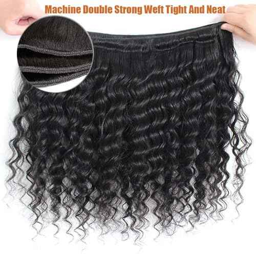 Deep Wave Human Hair Bundles- 20/22/24 Inch Curly Deep Wave Bundles Unprocessed Brazilian Virgin Wet and Wavy Bundles human hair 12A Hair Extensions Real Human Hair for Woman Natural Color Full, Soft