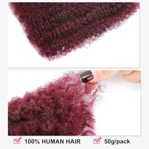Afro Kinkys Bulk Human Hair -100% Real Human Hair for Mini Twist, Braiding, Loc Extensions & Crochet, 16 Inch 50g 4c Kinky Curly Hair Bundles, 99J Afro Bulk for Dreadlocks