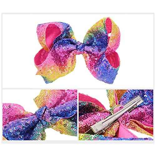 Hair Accessories: 8 Inch Large Sequin Bows and Alligator Clips for Women, Teens, and Girls (Gold)