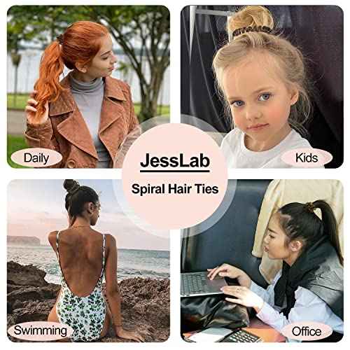 JessLab Spiral Hair Ties, 20 Pcs Traceless Phone Cord Hair Ties No Crease Spiral Bracelet Plastic Coil Ponytail Holders No-Damage Headband Hair Accessory for Girls Women Ladies Gift (Amber)