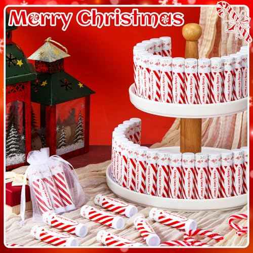 50 Pack Christmas Lip Balms Bulk Christmas Candy Peppermint Cane Scented Holiday Flavor Lip Balm Gifts Xmas Party Gifts Bulk Xmas Items Stocking Stuffers for Women Men Staff Employee (Candy)