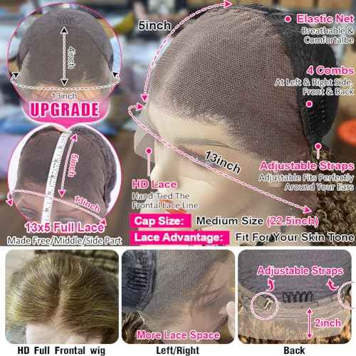 CYNOSURE 18 Inch Highlight Ombre Deep Curly Lace Front Wigs Human Hair 13x5 HD Transparent Lace Frontal Wig Honey Blonde Jerry Curly Wig Human Hair Pre Plucked 180 Density for Women