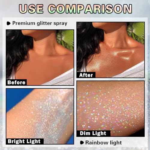 Body Glitter Spray, 60ML Shiny Silver Glitter Spray for Hair Body and Clothes,Long-Lasting Quick-Drying Holographic Ultra Fine Powder Glitter Hairspray for Festival Rave Stage Prom 2.11 Fl Oz