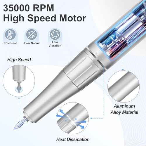 Rechargeable Nail Drill Macine, 35000RPM Professional Electric Efile Nail Drill with LCD Display for Acrylic Nails Remove, Portable Manicure Pedicure Polishing Tools with everything for Salon Home Use