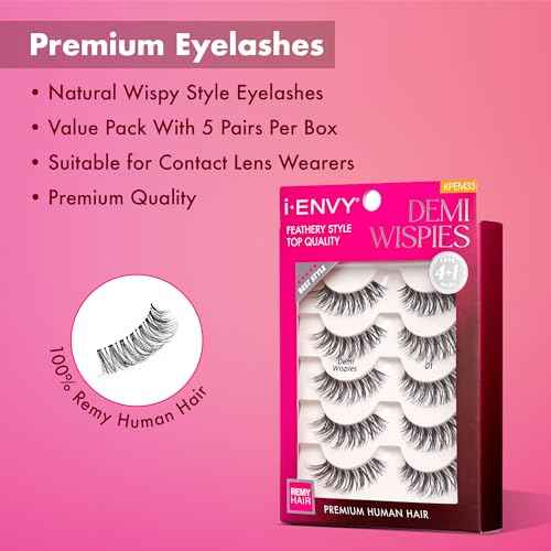 i-ENVY 30 Pairs Demi Wispies False Lashes (6 Pack), Premium Quality 100% Human Hair, Fluffy Feathered Eyelashes With Volume & Curl, Natural Look, Lightweight, Comfortable, Reusable for Everyday Wear