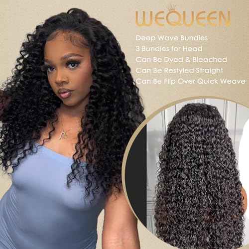 WEQUEEN Deep Wave Human Hair Bundles 14 16 18 Inch 100% 16A Brazilian Hair Long Lasting Deep Wave Bundles for Women