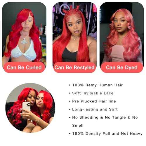 Hot Red Lace Front Wig Human Hair 180% Density 13x4 HD Lace Straight Colored Human Hair Wigs For Women Virgin Brazilian Hair 20 inches