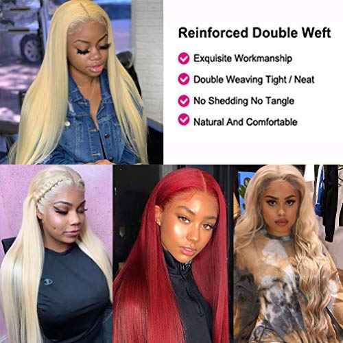 613 Blonde Human Hair Bundles with Closure 100% Brazilian Virgin Straight Bundles with 4x4 Lace Closure 613 Platinum 3 Straight Bundles Human Hair Weave with 4x4 Lace Closure (12 14 16+10)