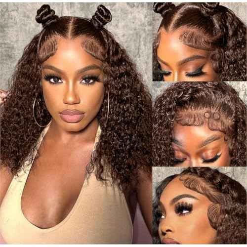 Full Brown Deep Wave Lace Front Wigs Human Hair Pre Plucked 220% Density 13x6 Chocolate Brown Curly Lace Frontal Wigs Human Hair for Women Brazilian Virgin Hair 22inch